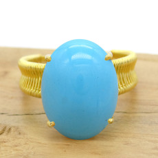 Anel Aramado Oval com Turquesa, em Ouro Amarelo 18 Kilates